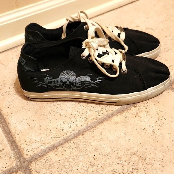 Harley-Davidson Other - Harley Davidson Black Lace-Up Shoes w/ Flame Soles Men's 9.5 Women's 11
